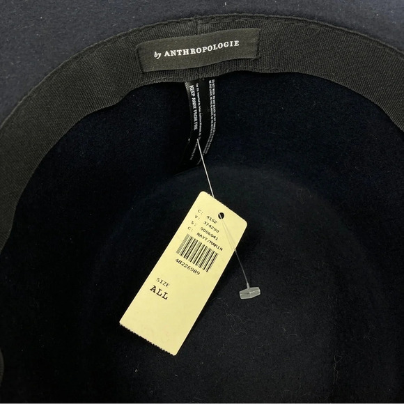 Anthropologie Wool Navy Blue Boater Wide Rim Floppy Hat Festival Boho - Picture 8 of 12